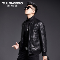 2021 New First layer cowhide baseball collar leather down jacket male slim Korean handsome motorcycle leather jacket jacket