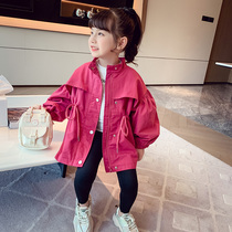 Little Bee Girls windbreaker autumn 2021 new little girl long coat bubble sleeve foreign-style childrens coat