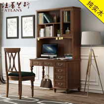 Pure solid wood 80-90cm1-1 2 M custom small walnut color childrens bookcase desk bookshelf combination