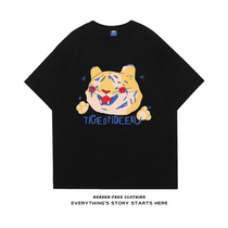 ZOROHOM cute tiger graffiti printed round collar short sleeve T-shirt male and female loose 2022 Summer trendy new