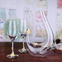High-grade enamel crystal glass wine wine decanter set Lily light luxury goblet creative wedding gift