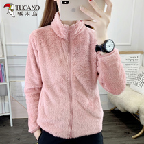 Woodpecker autumn and winter plus velvet Velvet female coral fleece double-sided velvet coat mens outdoor warm coat