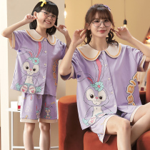Parenting Sleepwear Short Sleeve Summer Pure Cotton Mother Woman Dress Cute Princess Collar Baby Girls Home Conserved Slim Fit Suit