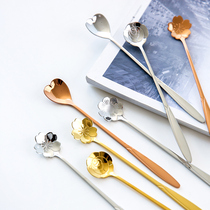Small spoon Household fine coffee dessert petal mini ice cream spoon Cherry blossom tableware fork Stainless steel stirring