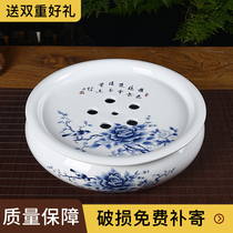 Ceramic tea tray round household simple tea table blue and white porcelain Chaoshan kung fu tea set water storage small tea tray tea tray