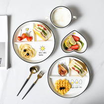 Thai nostalgia for childrens split dinner plate plate table fat-reducing ceramic household Bowl Spoon one person to eat breakfast tableware set