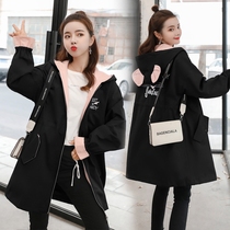 Pregnant womens coat spring and autumn pregnant womens clothing loose size 200kg outer wear coat small man late pregnancy trench coat women