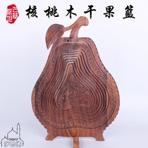 Pakistan handmade wood carving walnut folding art basket Pear-shaped antique furniture wood carving decoration dried fruit plate