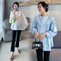 Pregnancy Woman Dress 2022 Spring Clothing Online Red Korean Version Fashion Stand Long Sleeve Temperament Shirt Loose Casual Boomer Blouse