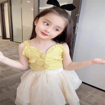 NextCute Girls Suit Skirt 2021 summer little girl Camisole Western style childrens yarn skirt two-piece set