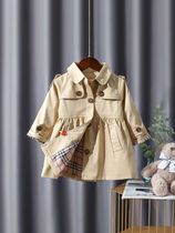 NextCute Girls windbreaker 2021 autumn new Korean version of the British wind in the long female baby childrens coat