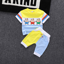 South Korean male baby Yangqi collage 1-3-year-old suit children short sleeve sports summer clothing two sets of T-shirts