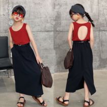 Korean version modal cotton white solid color Childrens inner sleeveless halter shirt small vest summer thin section girls black