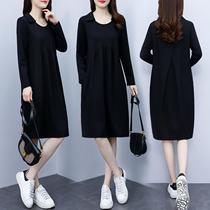 Large size casual round neck dress womens 2022 autumn new fat MM loose cover mid-length A-line sweater dress