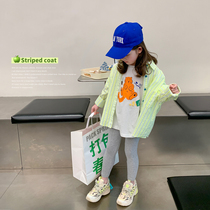 Budding Haru 2022 Spring Autumn New Children Foreign Air Spring Style Shirt Girl Spring Striped Jacket Spring Dress Jacket