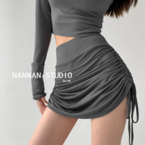 European and American hot girls wind sexy straps drawstring pleated culottes women show thin skirts tight dancing fitness short skirts tide