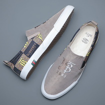 Trendy mens embroidered slip-on canvas shoes autumn new mens trendy shoes old Beijing cloth shoes comfortable soft-soled driving shoes