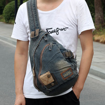 Denim Chest Bag Male Korean Version Tide 2021 New Casual Canvas Single Shoulder Bag Retro Chest Front Bag Woman Backpack Slanted Satchel Bag