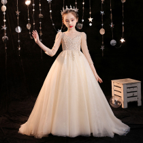 Childrens trailing dress flower girl princess dress puffy gauze girl host catwalk show high-end foreign summer
