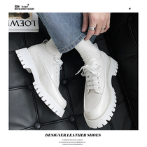 Leather shoes mens summer Inn wind thicken derby shoes mens wave shoes white genuine leather retro heightening casual leather shoes man