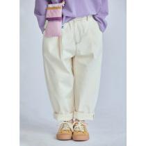 Ola MiMi 2022 Early spring Child neutral Rice Almond color 100 lap with elastic small feet tapered long pants