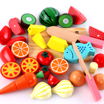 Wooden children magnetic can cut vegetables and fruits Chile toys simulation house kitchen boys and girls baby