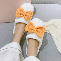 Puff flower hand-woven slippers diy material bag homemade hand-woven finished bow non-slip warm toe shoes