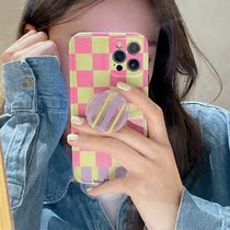 ins Wind color checkerboard stripe round bracket iPhone12pro max for Apple 11 mobile phone case Han tide