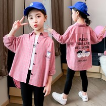 Girls cotton plaid shirt Spring and autumn thin jacket Large childrens Korean version of the outer wear childrens top medium long shirt