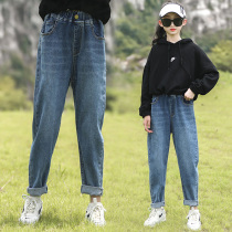 Girls Spring and Autumn Cowboy Daddy Pants Foreign Korean Edition Wear Childrens Pants