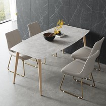 Nordic Rock Plate Dining Table Rectangular Solid Wood Home Modern Minima Small Family Dining Room White Waxy Wood Dining Table And Chairs Combination