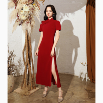 Toast cheongsam normal to wear wine red bridal wedding gown wedding gown engagement dress red back to the door for summer