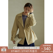 Single bunch size womens classic khaki drawstring waist windbreaker coat coat womens slim short 2021 Autumn New