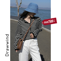 drawwind fashion black and white striped sweater female Spring and Autumn new round neck short small cardigan top