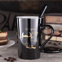 Creative cartoon mug with lid spoon Zodiac Cute ceramic cup couple Cup coffee personality trend Tea Cup