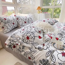 Korean cotton bed four-piece set 100 cotton hipster princess bed bed sheet three-piece bed hats quilt cover 4