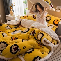 Lamb velvet coral fleece double-sided padded flannel four-piece bedding quilt cover net red Farai winter sheets