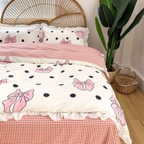 Korean net red cotton bed set of four 100 cotton small fresh princess wind bed sheet quilt cover set of four summer
