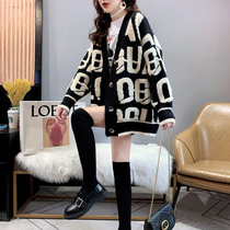 Black Plus Size Sweater Cardigan Women Autumn and Winter 2021 New Style Joker Loose Lazy Wind Knitted Jacket Tide