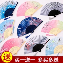 Hanfu fan Ancient style folding fan Chinese style female boys summer tassels Children students dance portable folding small bamboo fan