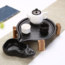 Tea tray Japanese household simple tray ceramic kung fu tea set storage and drainage solid wood dry bubble mini tea table