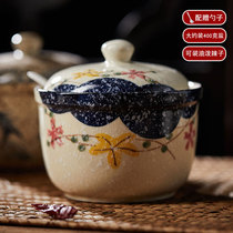 Household ceramic oil splashed spicy jar pig oil tank salt seasoning tank red oil cooked oil container chili oil tank