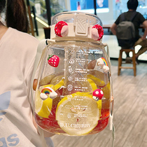 Net red water cup large capacity straw cup Female summer cute student portable plastic big belly drinking kettle bottle scale