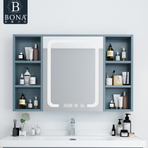  Smart bathroom mirror cabinet Wall-mounted solid wood with lamp defogging bathroom mirror cabinet with shelf integrated cabinet customization