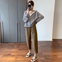 Early autumn new large size womens net Red fashion temperament small man autumn dress with high casual two-piece pants