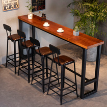 Solid wood bar table against the wall narrow table milk tea shop cafe bar home long table iron table