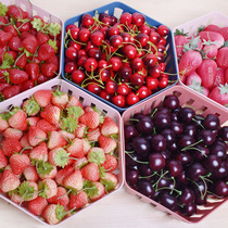 Simulation cherry 2 fork cherries model plastic fake strawberry boxed fruit decorations photography preschool education props