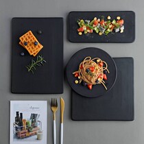 Matte black ceramic plate plate round cake plate Square Western plate long square dessert plate baking tableware