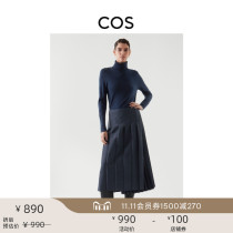 COS womens standard version organ pleated slit long dress dark blue 2021 autumn and winter New 1012035001