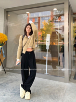 SUN11 black suit pants womens autumn and winter 2021 high waist slim straight tube loose hanging feeling wide leg woolen trousers